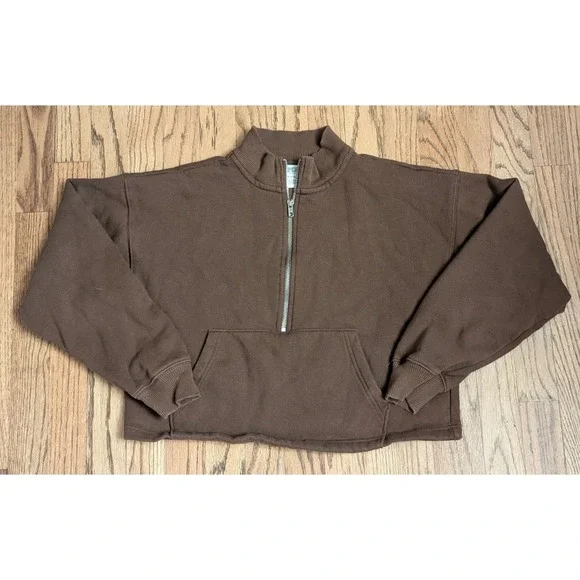 PINK Victoria's Secret Brown Quarter Zip Sweatshirt Pullover Size XS - Picture 2 of 14